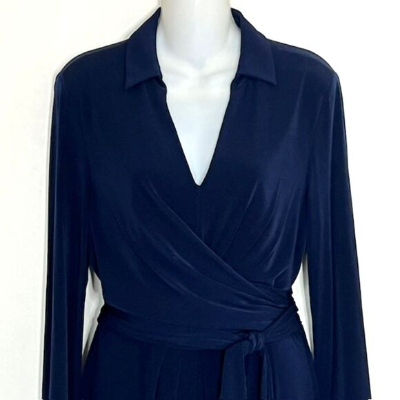 VINCE CAMUTO NAVY BLUE WRAP & TIE STYLE KNIT DRESS SIZE 10 LONG SLEEVES - Picture 3 of 12